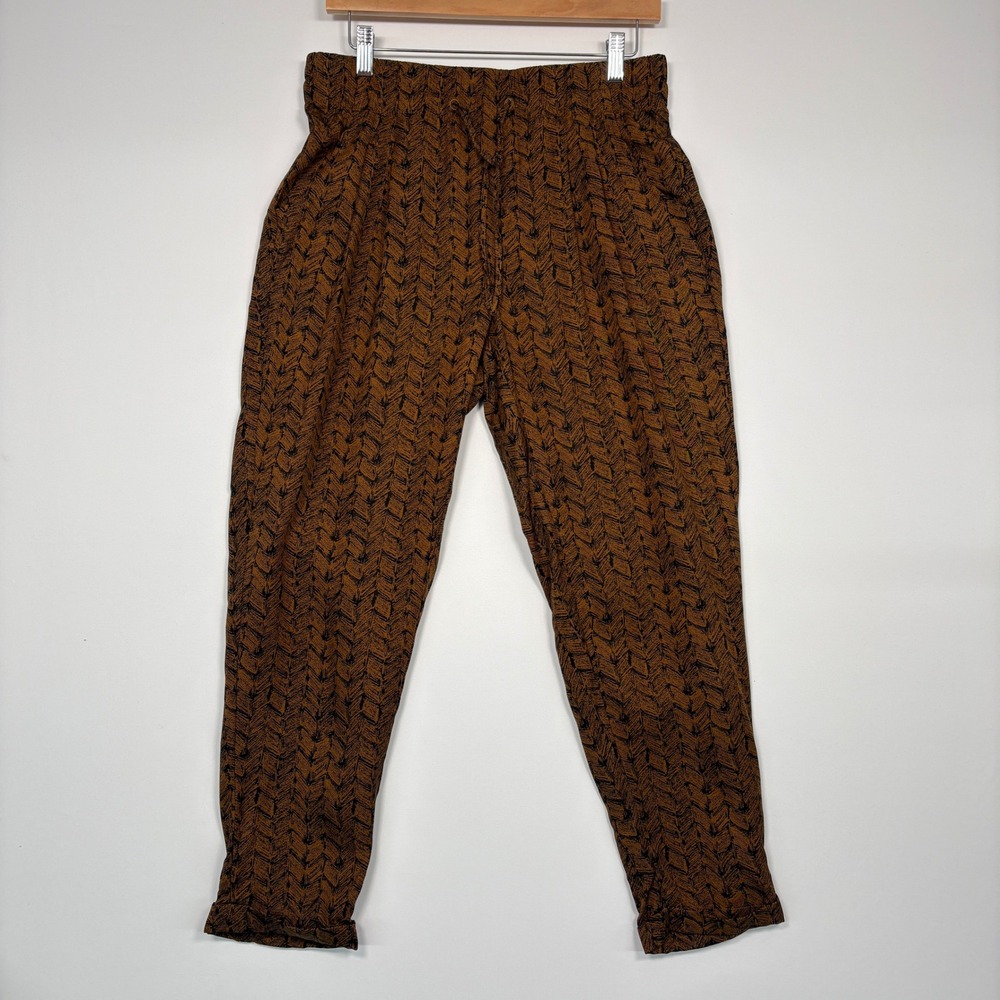 Garnet Hill Womens Pants 6 Brown Black Tencel Lyocell Geometric Relaxed Comfy